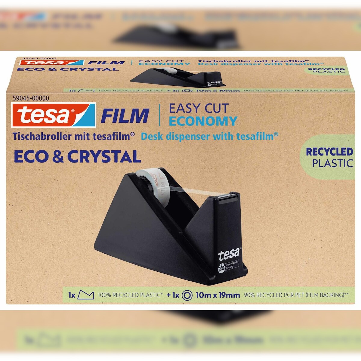 tesa® 59045-00000-00 Tischabroller Easy Cut® Economy - für Rollen bis 33m : 19mm, schwarz, 100% Recycling-Plastik Image