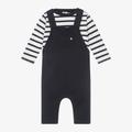 Petit Bateau Baby Boys Navy Blue Cotton Dungaree Set