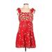LC Lauren Conrad Casual Dress - A-Line Square Sleeveless: Red Floral Dresses - Women's Size Large