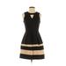 Iz Byer Casual Dress - Mini Keyhole Sleeveless: Black Stripes Dresses - Women's Size 3