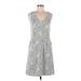 Ann Taylor LOFT Outlet Casual Dress - Mini V Neck Sleeveless: Gray Dresses - Women's Size 6