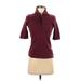 Lacoste Short Sleeve Polo Shirt: Burgundy Solid Tops - Women's Size 32