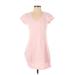 Gap Outlet Casual Dress - Shift V Neck Short sleeves: Pink Solid Dresses - Women's Size Small