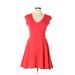 Bar III Casual Dress - Mini V Neck Sleeveless: Red Solid Dresses - Women's Size Large