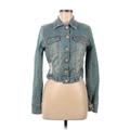 YNQ Denim Denim Jacket: Short Teal Print Jackets & Outerwear - Women's Size Medium