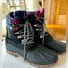 J. Crew Shoes | J. Crew Plaid Cuff Black Nubuck Leather Perfect Winter Lace Up Boots 9 | Color: Black/Red | Size: 9