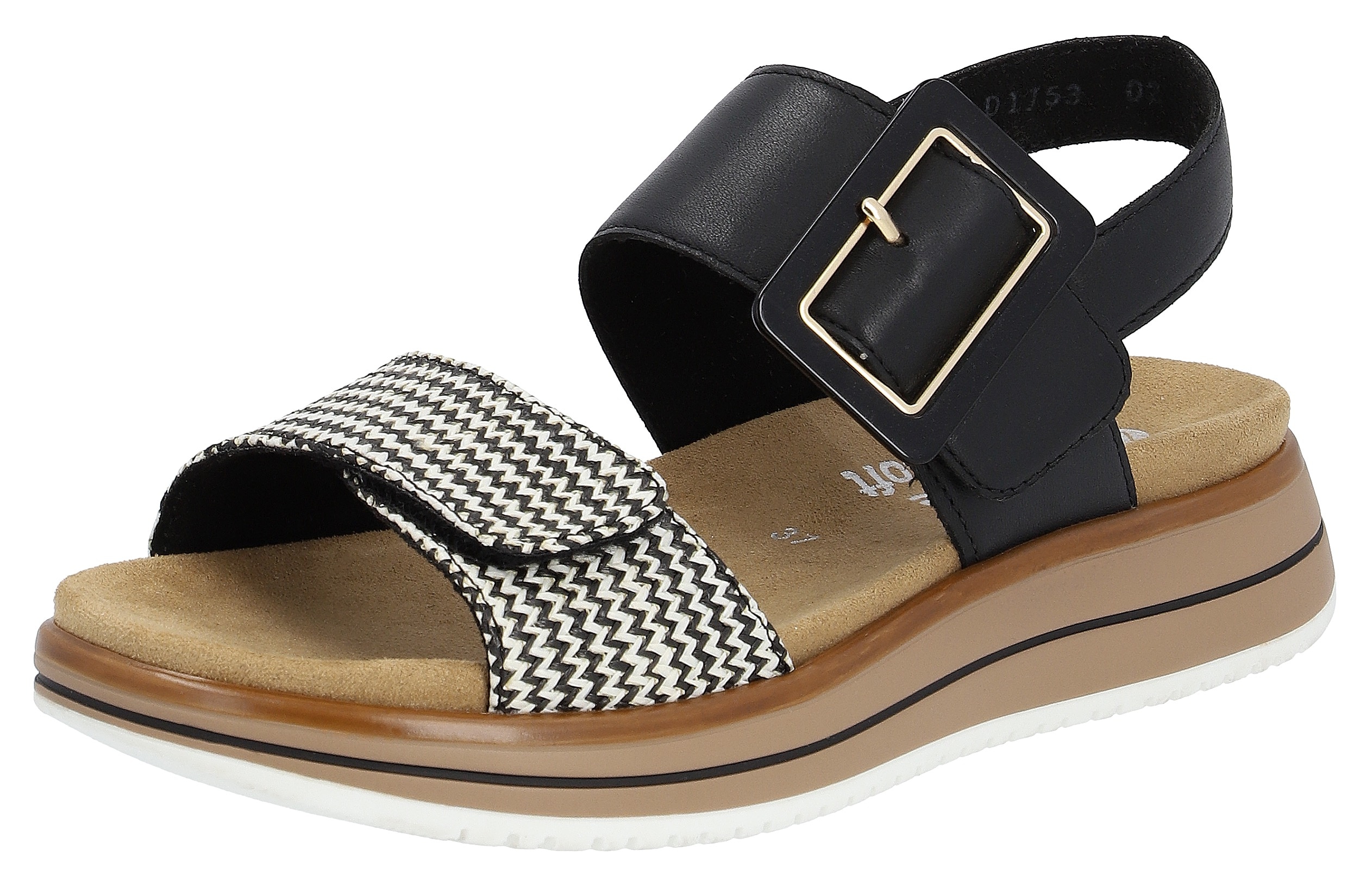 Keilsandalette REMONTE "ELLE-Collection", Damen, Gr. 38, beige (schwarz, creme), Leder, Textil, Schuhe, Sommerschuh, Sandale, Komfortschuh mit praktischen Klettverschlüssen