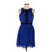 Mi ami Casual Dress - Mini High Neck Sleeveless: Blue Dresses - Women's Size Medium