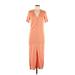 Casual Dress - Shirtdress V-Neck Short Sleeve: Orange Dresses - Women's Size Medium