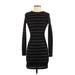 Topshop Casual Dress - Mini Crew Neck Long sleeves: Black Print Dresses - Women's Size 2