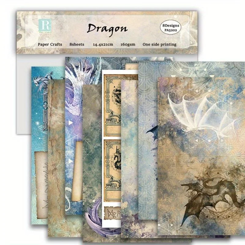 Bloc de papier pour Scrapbook Dragon, motifs assortis, papier cartonné à découpage, simple face, Vintage, Scrapbooking, décoratif, DIY bricolage
