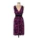 Apt. 9 Casual Dress - Party Plunge Sleeveless: Purple Floral Dresses - Women's Size Large