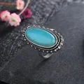 Bague en argent regardé 925 avec grosse pierre turquoise naturelle pour femme matiques design