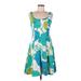 Nine West Casual Dress - A-Line Scoop Neck Sleeveless: Green Print Dresses - Women's Size 6