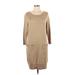 MICHAEL Michael Kors Casual Dress - Sweater Dress Scoop Neck 3/4 sleeves: Gold Solid Dresses - Women's Size Large