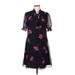 DKNY Casual Dress - Mini High Neck Short sleeves: Black Floral Dresses - Women's Size 6