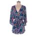 Lulus Romper V Neck 3/4 sleeves: Blue Tropical Rompers - Women's Size Small