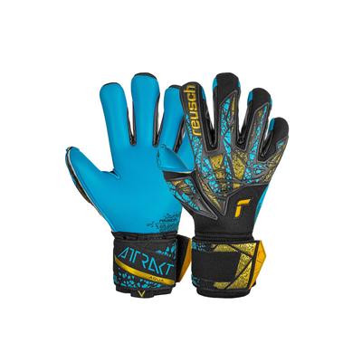Torwarthandschuhe REUSCH "Attrakt Aqua Finger Support", Damen, Gr. 9, gold (schwarz, goldfarben), 55% Elastodien, 15% Polyester, 15% Polypropylen, 15% Polyamid, mehrfarbig, sportlich, Handschuhe, mit Evolution Negative Cut