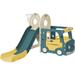 4 in 1 Toddler Slide Set Kids Playground Climber Slide Playset with Basketball Hoop and Bus Steering Play Freestanding Combination Indoor & Outdoor Toys for Kids Teens Boys Girls Yellow