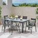 Amir Outdoor 6 Seater Aluminum Dining Set W/ Tempered Glass Top Gray