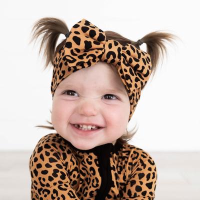 Classic Leopard Luxe Baby Girl Soft & Stretchy Bamboo Bow Headbands - 4T - 8 Years
