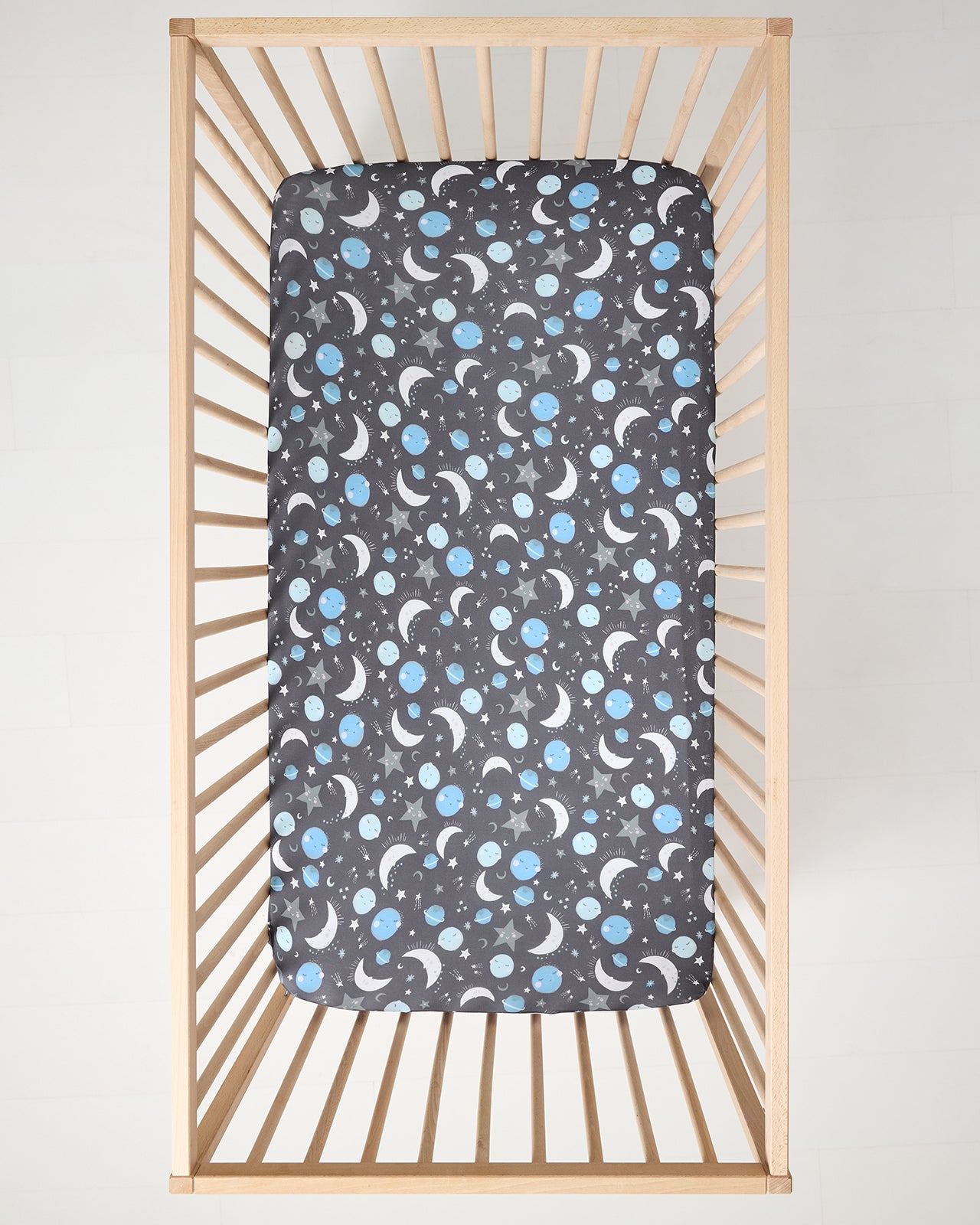 To the Moon & Back Blue Fitted Crib Sheet - S