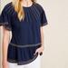 Anthropologie Tops | Anthropologie Maeve Navy Blue Rainbow Blouse Women's Size X-Small Xs | Color: Blue/Yellow | Size: Xs