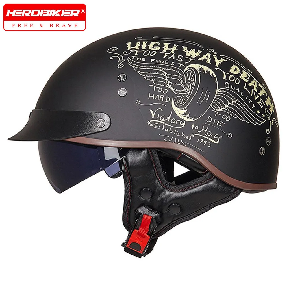 Casque De Moto Casco Moto demi-casque casque De Moto classique allemand rétro Certification DOT Capacete De Moto avec visières HD