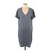 Cloth & Stone Casual Dress - Shift V Neck Short sleeves: Blue Dresses - Women's Size Medium