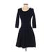 Nina Leonard Casual Dress - A-Line Scoop Neck 3/4 sleeves: Blue Print Dresses - New - Women's Size Small