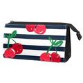 OWNTA Red Cherry Blue White Stripes Pattern Makeup Organizer Travel Pouch: Lightweight Microfiber Leather Cosmetic Bag - Makeup Bags Toiletry Travel Bag for Women and Girls