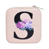 ZTTD Women s Jewelry Box Travel Jewelry Box English Alphabet Flower Jewelry Makeup Bag Gifts for Women Girls Pink