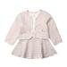 Baby Girls Autumn Clothes Set Long Sleeve Patchwork O Neck A-line Tutu Dress + Plaid Coat Jacket 2Pcs Winter Casual Outfits