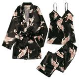 Dadaria Plus Size Pajamas for Women Satin Silk Pajamas Women Nightdress Lingerie Robes Underwear Sleepwear Sexy Black XXL Women