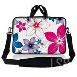 Laptop Skin Shop 17-17.3 inch Neoprene Laptop Sleeve Bag Carrying Case with Handle and Adjustable Shoulder Strap - White Pink Blue Flower Leaves