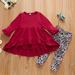 Leutsin Girls and Toddlers Dress Baby Kids Girls Long Sleeve Irregular Hem Top Dress+Leopard Print Long Pants set