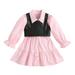 Inevnen Toddler Baby Girls Clothes Set Pink Long Sleeve Shirt Dress + PU Leather Vest Outfit