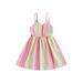 TheFound Toddler Baby Girls Casual Dress Sleeveless V Neck Colorful Stripe A-line Dresses Summer Clothes