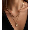 Gold Tone Double Chain Flower Pendant Necklace New Look