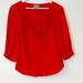 Anthropologie Tops | Anthropologie Maeve Nicoletta 3/4 Sleeve Button Pleated Ruffle Blouse 2 | Color: Orange/Red | Size: 2