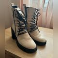 Free People Shoes | Free People White Leather Heeled Boot With Black Lace | Color: Black/White | Size: 8.5