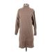 Ann Taylor Casual Dress - Sweater Dress Turtleneck 3/4 sleeves: Brown Dresses - Women's Size 2X-Small