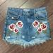 Free People Skirts | Free People Wild Rose Embroidered Distressed Denim Mini Skirt Size 25 | Color: Blue | Size: 25