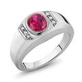 Gem Stone King Men's 925 Sterling Silver Red Created Ruby and White Created Sapphire Ring (1.21 Cttw, Oval 8X6MM, Available in size 7, 8, 9, 10, 11, 12, 13), metal,gemstone, created ruby and created