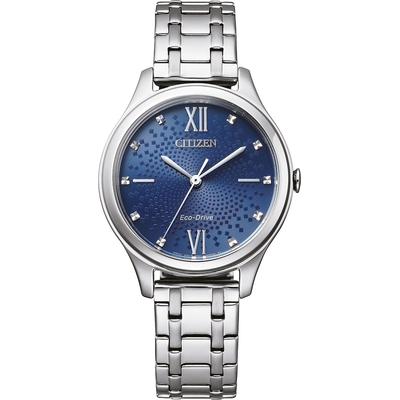 Solaruhr CITIZEN, silber (silberfarben, blau), Armbanduhren, Damen, Armbanduhr, Damenuhr, analog, Edelstahlarmband Image