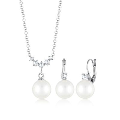 Schmuckset ELLI "Set mit Perlen Zirkonia Weiß 925 Sterling Silber", silber, Schmuck-Sets, Damen, OneSize, Silber 925 (Sterlingsilber)