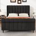 Latitude Run® Elegant Chenille Sleigh Bed w/ Button Tufting - No Box Spring Required Upholstered/Velvet in Black | Wayfair