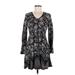 Xhilaration Casual Dress - A-Line V-Neck Long sleeves: Black Floral Dresses - Women's Size Medium
