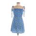 Zaful Casual Dress - A-Line Square Sleeveless: Blue Floral Dresses - Women's Size 8