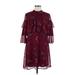 Charming Charlie Casual Dress - A-Line Mock 3/4 sleeves: Burgundy Floral Dresses - Women's Size Medium